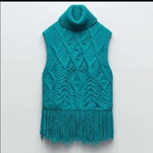Zara Teal Cable Knit Sweater Vest